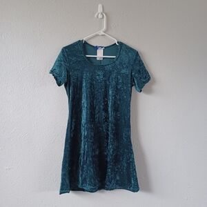 HANA Teal Velvet Short Sleeve Dress